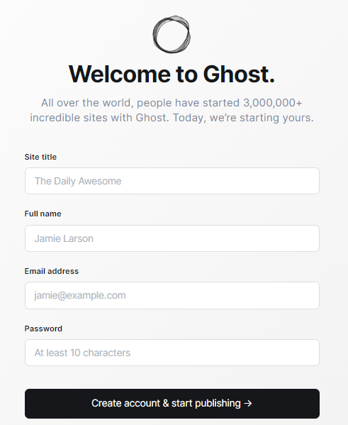 Registrarse como administrador de Ghost