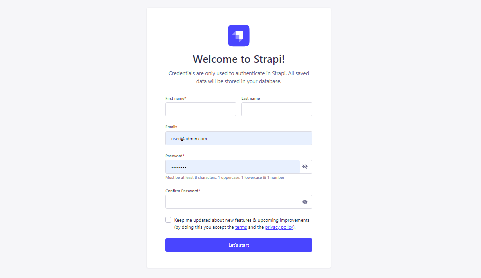 Registrar usuario admin Strapi